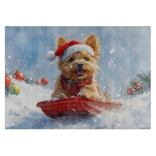 Australische Terrier in slee Laat het sneeuwen Ker Snijplank (Voorkant)