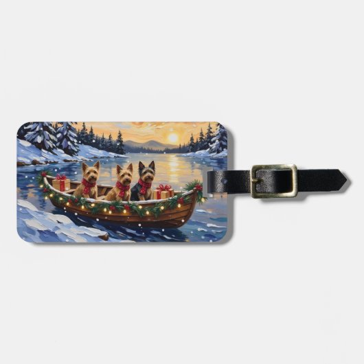 Australische Terriër Kerstboot Vakantie Bagagelabel (Voorkant horizontaal)