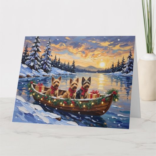 Australische Terriër Kerstboot Vakantie Kaart (Voorkant)