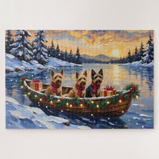 Australische Terriër Kerstboot Vakantie Legpuzzel (Horizontaal)