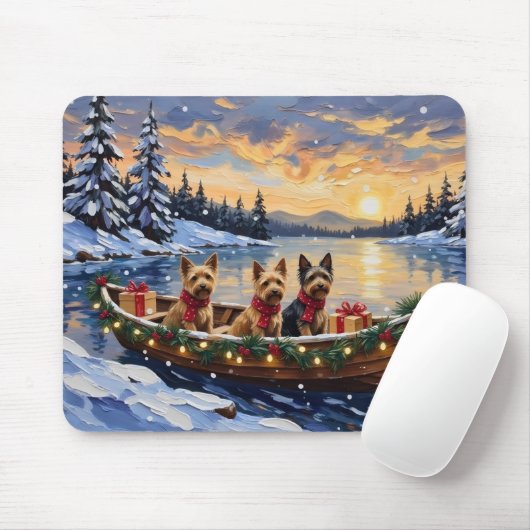 Australische Terriër Kerstboot Vakantie Muismat (Met muis)