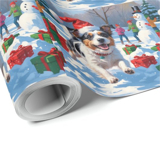 Australische Terriër Kerstfeest Sneeuwscène Cadeaupapier (Rol Hoek)