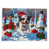Australische Terriër Kerstfeest Sneeuwscène Groot Cadeauzakje (Achterkant)