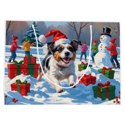 Australische Terriër Kerstfeest Sneeuwscène Groot Cadeauzakje (Achterkant)