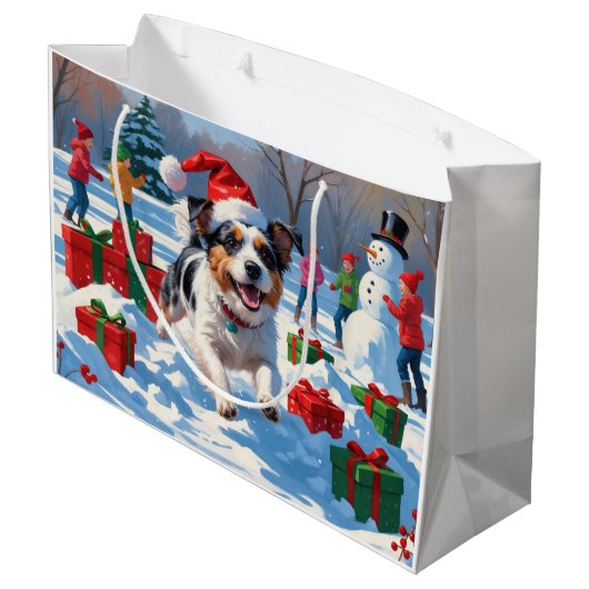 Australische Terriër Kerstfeest Sneeuwscène Groot Cadeauzakje (Achterkant Gekanteld)