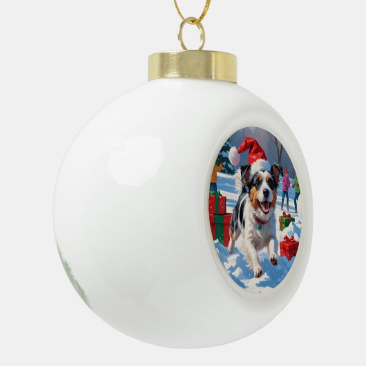 Australische Terriër Kerstfeest Sneeuwscène Keramische Bal Ornament (Links)