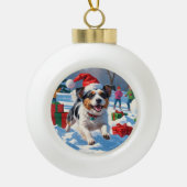 Australische Terriër Kerstfeest Sneeuwscène Keramische Bal Ornament (Voorkant)