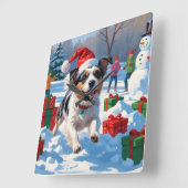 Australische Terriër Kerstfeest Sneeuwscène Vierkante Klok (Hoek)