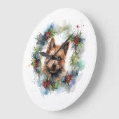 Australische Terriër Kerstkrans Feestelijke Pup Grote Klok (Hoek)