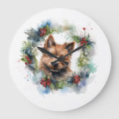 Australische Terriër Kerstkrans Feestelijke Pup Grote Klok (Voorkant)