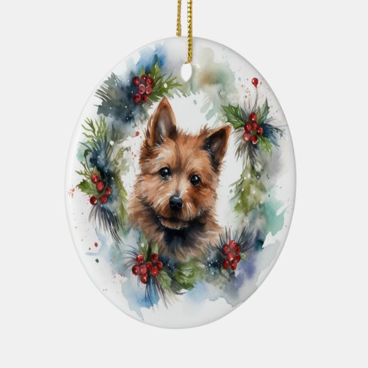 Australische Terriër Kerstkrans Feestelijke Pup Keramisch Ornament (Rechts)