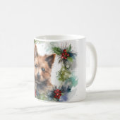 Australische Terriër Kerstkrans Feestelijke Pup Koffiemok (Voorkant rechts)