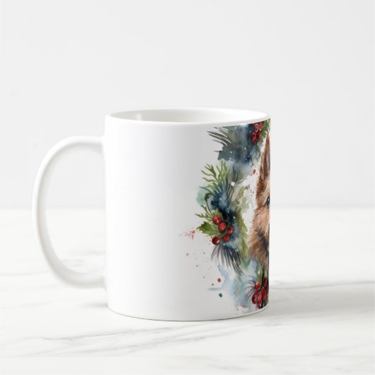 Australische Terriër Kerstkrans Feestelijke Pup Koffiemok (Links)