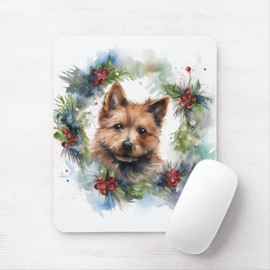 Australische Terriër Kerstkrans Feestelijke Pup Muismat (Met muis)