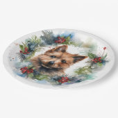 Australische Terriër Kerstkrans Feestelijke Pup Papieren Bordje (Gekanteld)