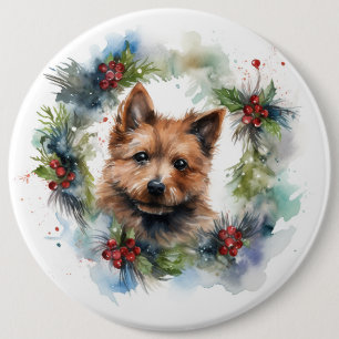 Australische Terriër Kerstkrans Feestelijke Pup Ronde Button 6,0 Cm