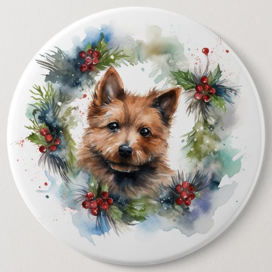 Australische Terriër Kerstkrans Feestelijke Pup Ronde Button 6,0 Cm (Voorkant)