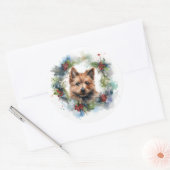 Australische Terriër Kerstkrans Feestelijke Pup Ronde Sticker (Envelop)