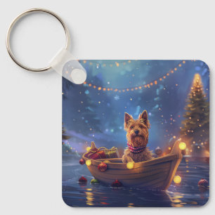 Australische Terrier Kerstmis Feestelijke Reis Sleutelhanger