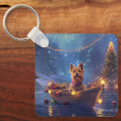 Australische Terrier Kerstmis Feestelijke Reis Sleutelhanger (Voorkant)