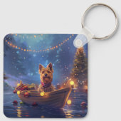 Australische Terrier Kerstmis Feestelijke Reis Sleutelhanger (Achterkant)