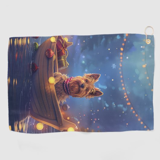 Australische Terriër Kerstvakantie Golfhanddoek (Horizontaal)