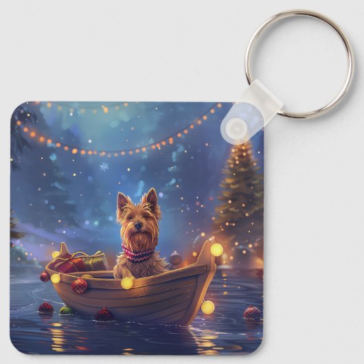 Australische Terriër Kerstvakantie Sleutelhanger (Achterkant)