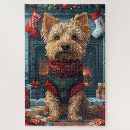 Australische Terriër met kerstcadeaus open haard Legpuzzel (Verticaal)