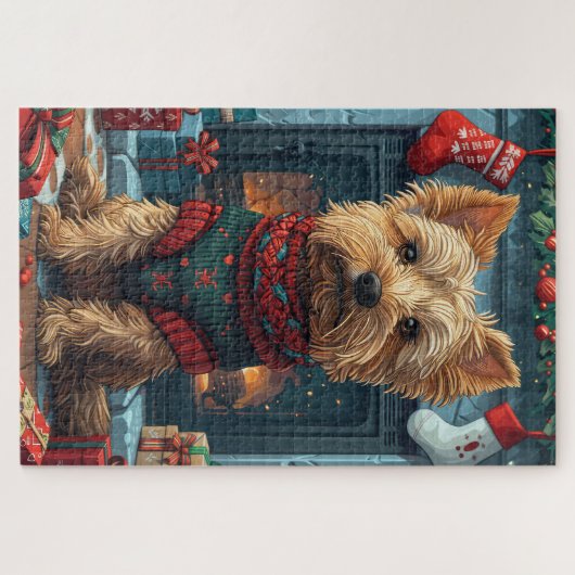 Australische Terriër met kerstgeschenken open haar Legpuzzel (Horizontaal)