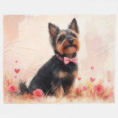 Australische Terriër met Rozen - Valentijnsdag Fleece Deken (Voorkant (Horizontaal))
