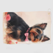 Australische Terriër met Rozen - Valentijnsdag Golfhanddoek (Horizontaal)