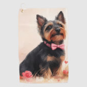 Australische Terriër met Rozen - Valentijnsdag Golfhanddoek (Voorkant)