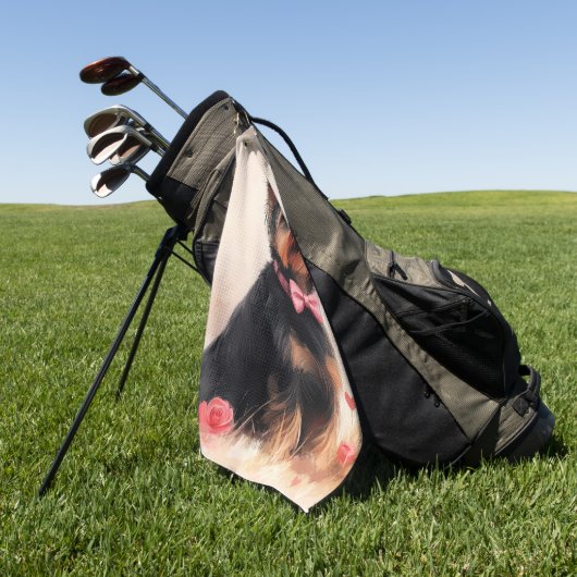 Australische Terriër met Rozen - Valentijnsdag Golfhanddoek (Groen)