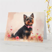 Australische Terriër met Rozen - Valentijnsdag Kaart (Gele Bloem)