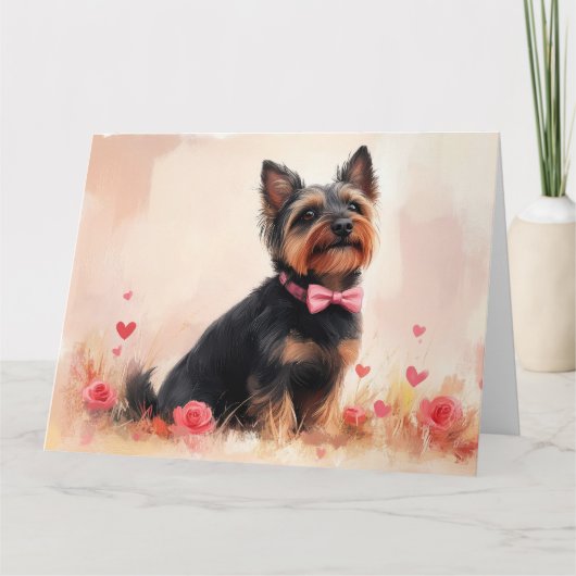 Australische Terriër met Rozen - Valentijnsdag Kaart (Voorkant)