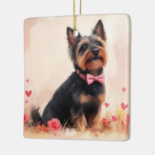 Australische Terriër met Rozen - Valentijnsdag Keramisch Ornament (Links)