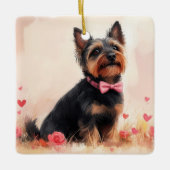 Australische Terriër met Rozen - Valentijnsdag Keramisch Ornament (Voorkant)
