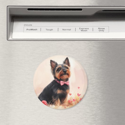 Australische Terriër met Rozen - Valentijnsdag Magneet (Insitu (Vaatwasser))