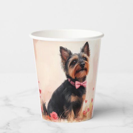 Australische Terriër met Rozen - Valentijnsdag Papieren Bekers (Achterkant)