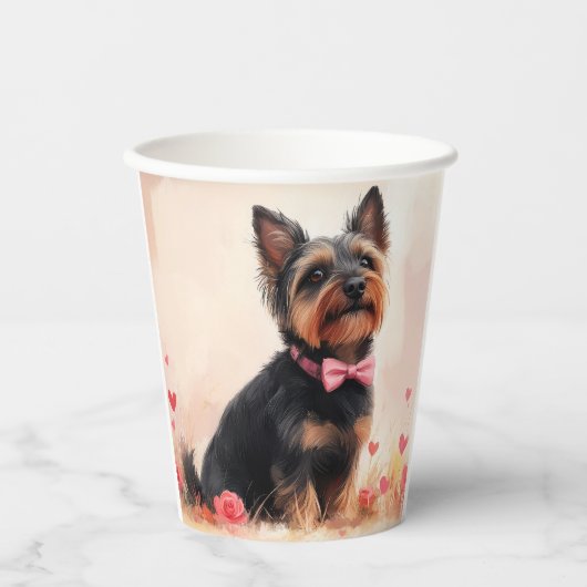 Australische Terriër met Rozen - Valentijnsdag Papieren Bekers (Voorkant)