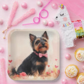 Australische Terriër met Rozen - Valentijnsdag Papieren Bordje (Feest)