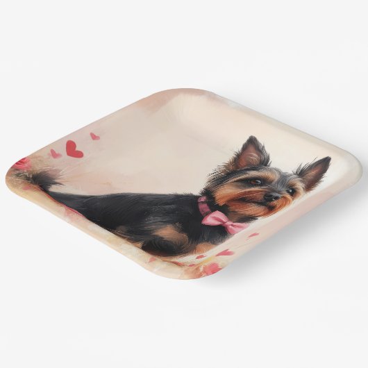 Australische Terriër met Rozen - Valentijnsdag Papieren Bordje (Gebogen)