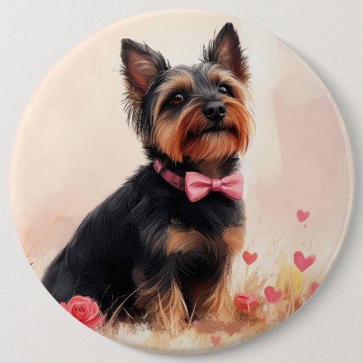 Australische Terriër met Rozen - Valentijnsdag Ronde Button 6,0 Cm (Voorkant)