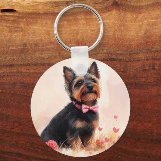 Australische Terriër met Rozen - Valentijnsdag Sleutelhanger (Achterkant)