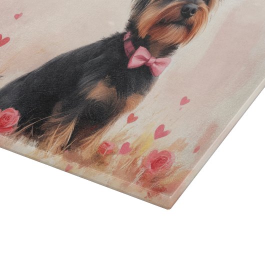 Australische Terriër met Rozen - Valentijnsdag Snijplank (Hoek)