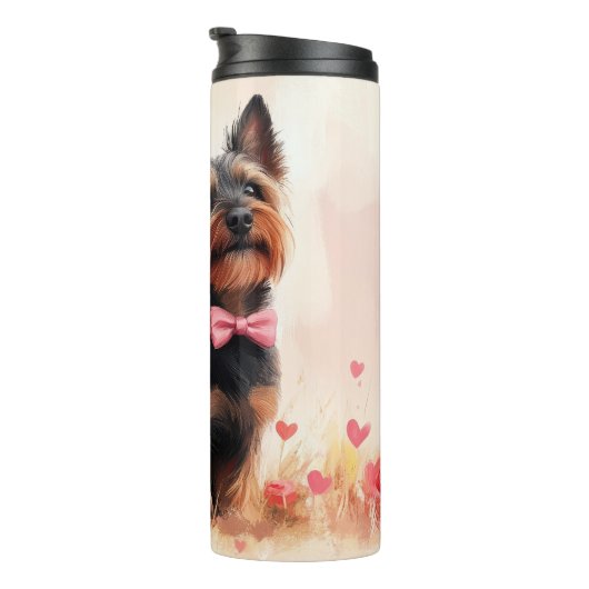 Australische Terriër met Rozen - Valentijnsdag Thermosbeker (Geroteerd rechts)