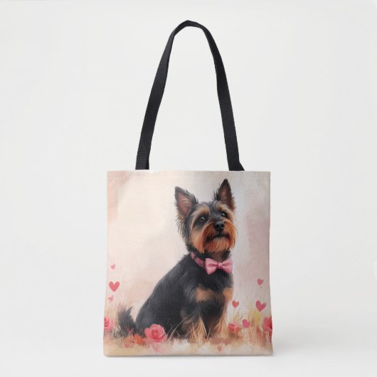 Australische Terriër met Rozen - Valentijnsdag Tote Bag (Voorkant)