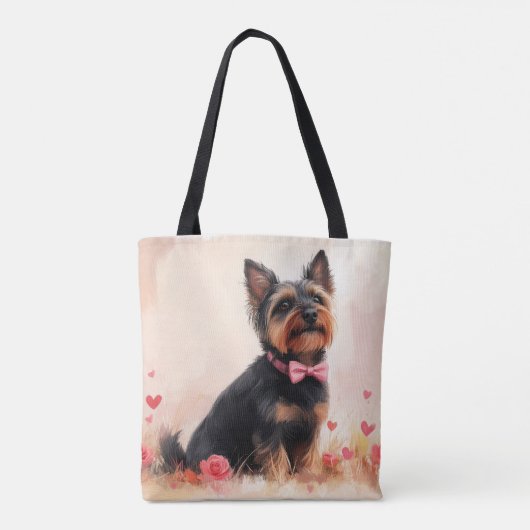 Australische Terriër met Rozen - Valentijnsdag Tote Bag (Achterkant)