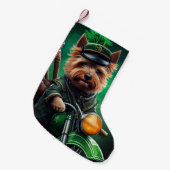 Australische Terrier motor St. Patrick's Day Kleine Kerstsok (Voorkant (Hangend))