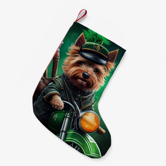 Australische Terrier motor St. Patrick's Day Kleine Kerstsok (Voorkant (Hangend))